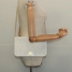 Christian Dior Honeycomb Canvas Chain Shoulder Bag PVC White Gold Auth